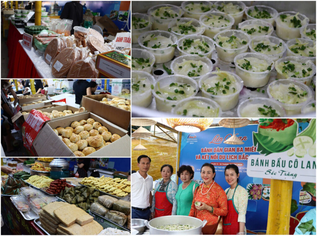 Visitors enthusiastically taste the famous local cakes of the "Quan Ho countryside" such as Cho cake, Diem cake, Dap Cau cake, Thi Cau five-color cake, Dinh Bang bride cake, Trang Liet peanut candy, Mao Dien rolled cake...